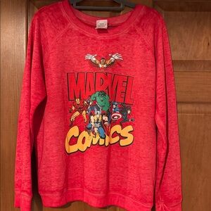 Marvel Comics Sweatshirt Women’s XL 15-17 Red Acid Wash Fleece